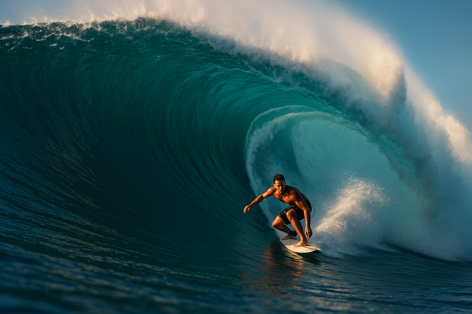 A man riding a wave on top of a surfboard representing bold risk-taking and seizing opportunities